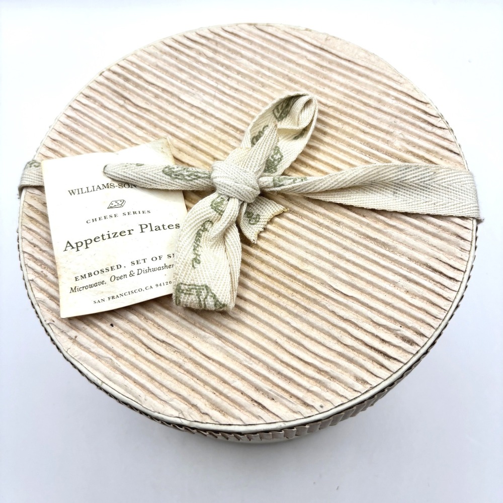 Williams Sonoma Cheese Series Appetizer Plates Set of 6 White Embossed Ceramic